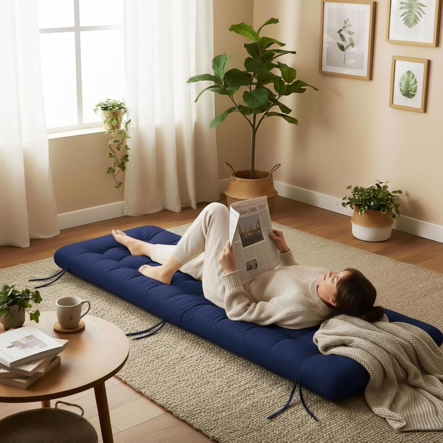 Vercraft Long Floor Cushion Large Floor Cushion with Brushed Cotton Jumbo Lounger Pillow for Outdoor Indoor Bay Window Meditation Yoga Reading Sleeping(Pink)
