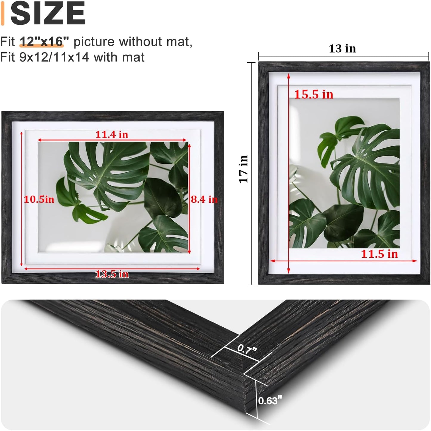 Egofine 8x10 Picture Frames Set of 4, Made of Solid Wood Covered by Plexiglass 4x6 and 5x7 with Mat or 8x10 without Mat, for Table Top Display and Wall Mounting Photo Frame Black