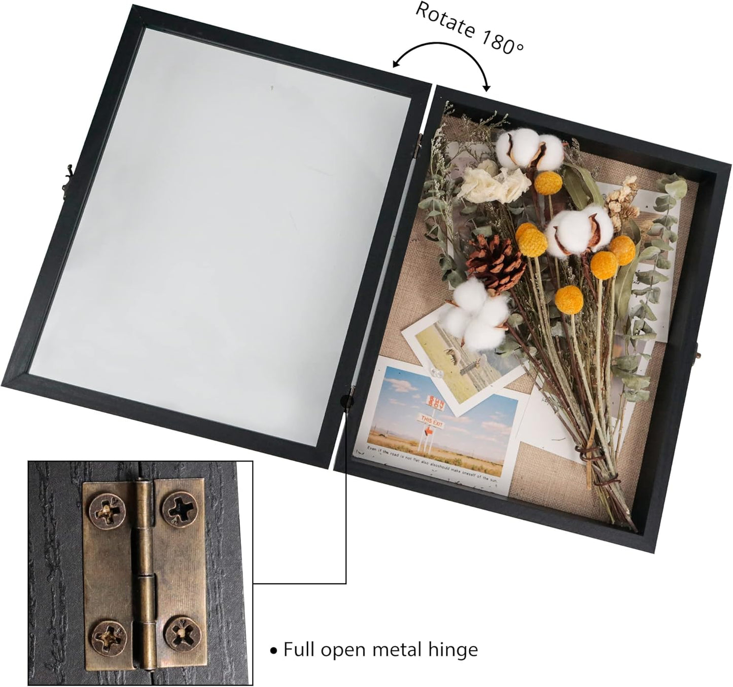 GraduationMall 13x16 Wood Shadow Box Frame Glass Door Display Case with Linen Back and 6 Stick Pins,1.5 inches Interior Depth,Ideal for Memorabilia Pictures Flowers Medals Tickets Rustic White