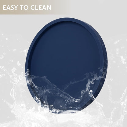 Silicone Bathroom Tray Round Vanity Tray Decorative Soap Holder Kitchen Countertop Organizer Coffee Table Decor for Candle, Perfume, Plant, 9 Inch, Black