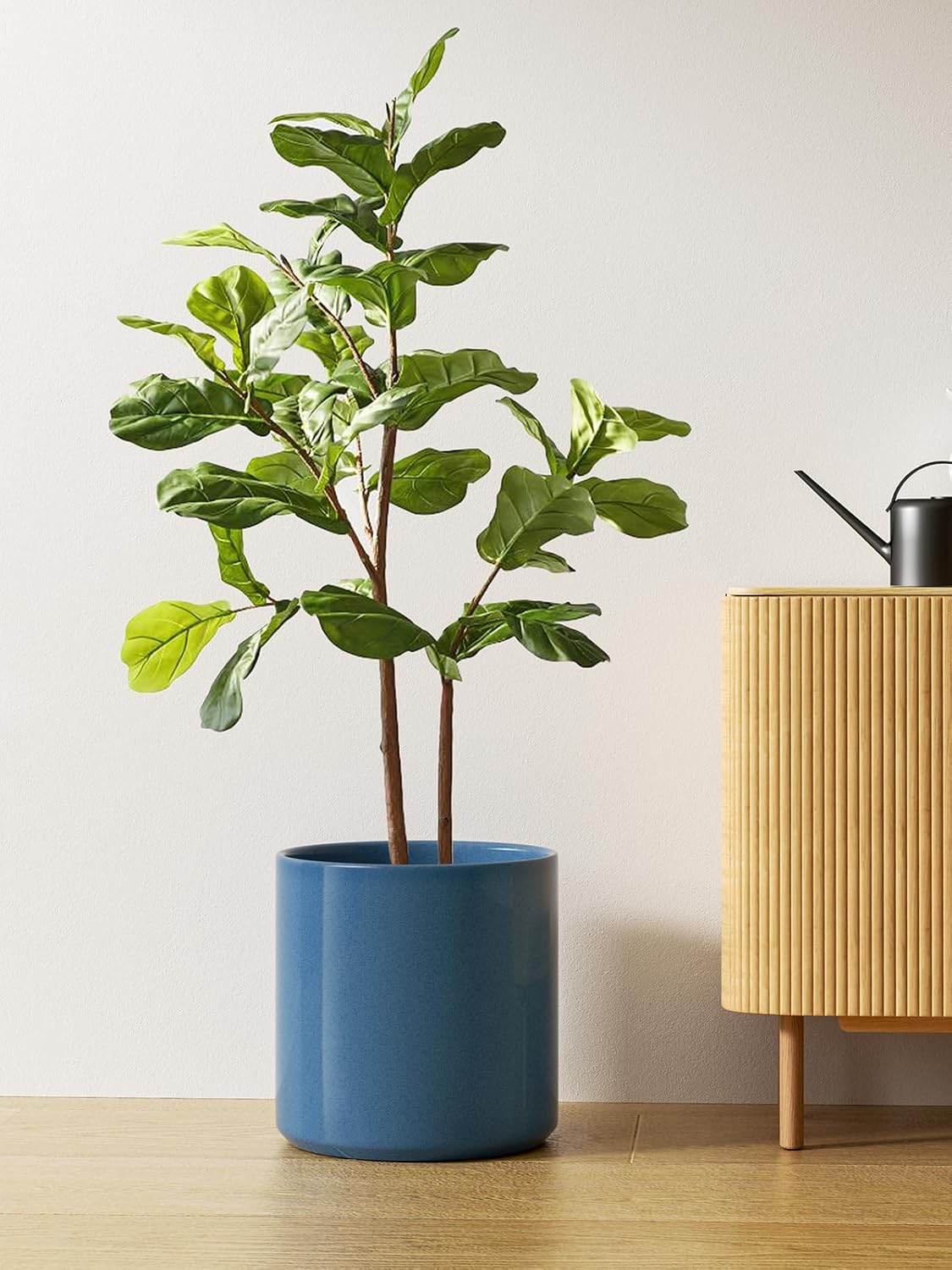 LE TAUCI 12 Inch Pot for Plants, Ceramic Planters for Indoor Plants, Mid-Century Modern Cylinder Flower Pots with Drainage Hole, Fits Fiddle Leaf Fig & Monstera, Home Decor, White