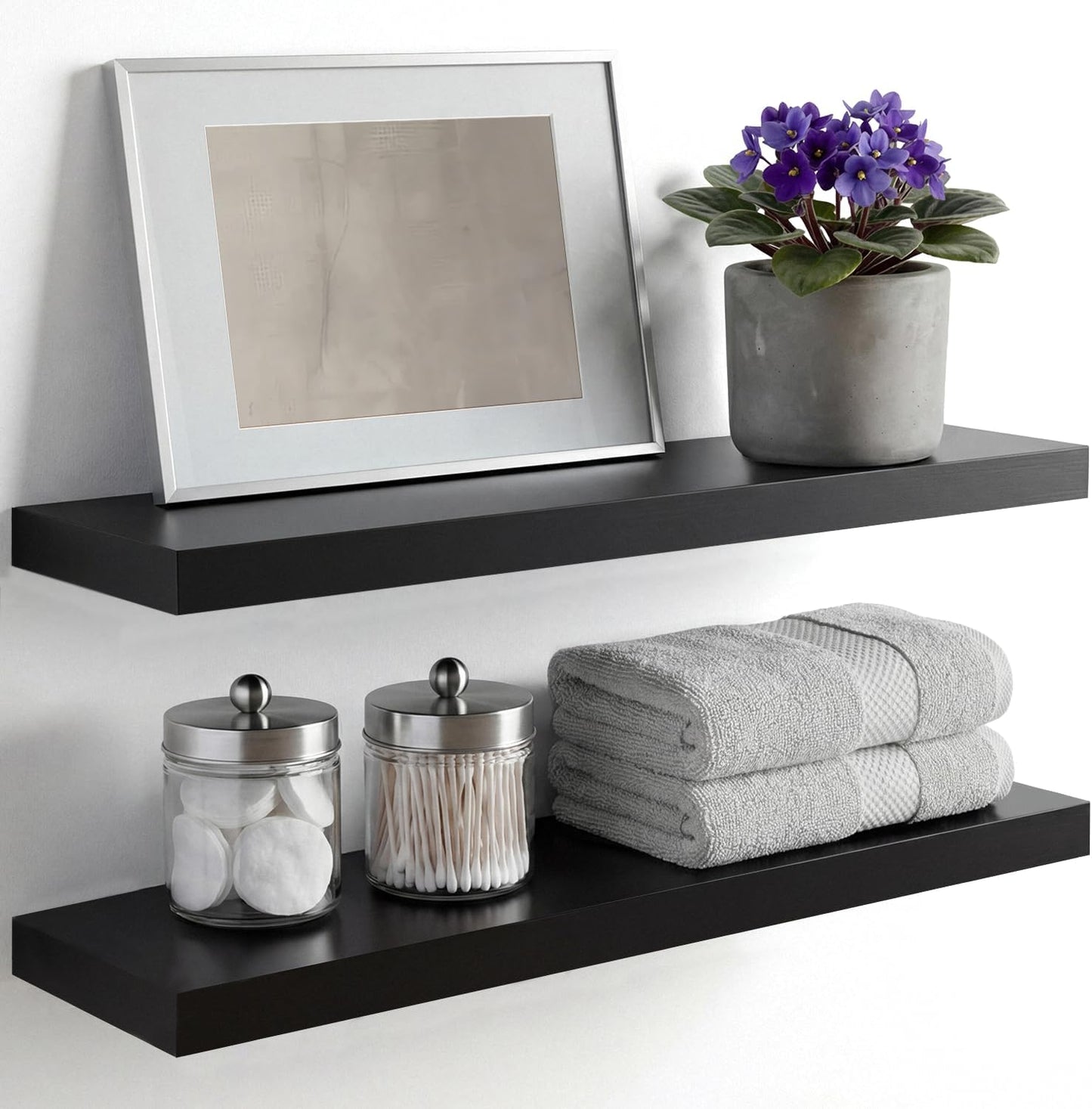 Homeforia 24 inch Natural Floating Shelf, High End Solid Real Wood 24inch Small Floating Shelves for Wall Mounted, Natural Wooden Floating Shelves, Heavy Duty Bracket, 24 X 6.5 X 1.75 in, Set of 2