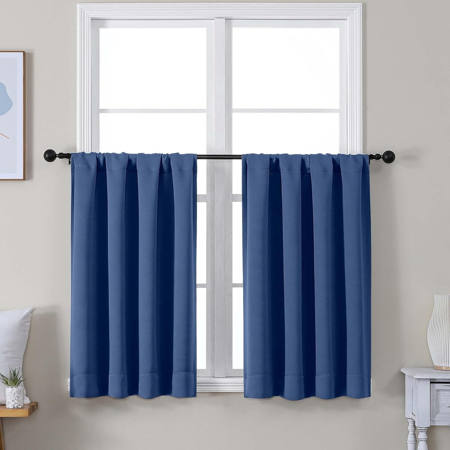 Simplebrand Ava Sage Green Blackout Curtains for Bedroom 63 Inch Length 2 Panels Set, Solid Thermal Insulated Energy Saving Rod Pocket Window Treatment Curtains Blackout Drapes, W40 x L63 Inch, Sage - Colors A