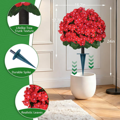 2Pack 4FT Artificial Bougainvillea Topiary Trees for Outdoor, Fake Silk Flowers Plants Bushes with Ground Spike, Faux UV Resistant Shurbs Trees for Outside,Front Porch,Patio,Balcony Decor