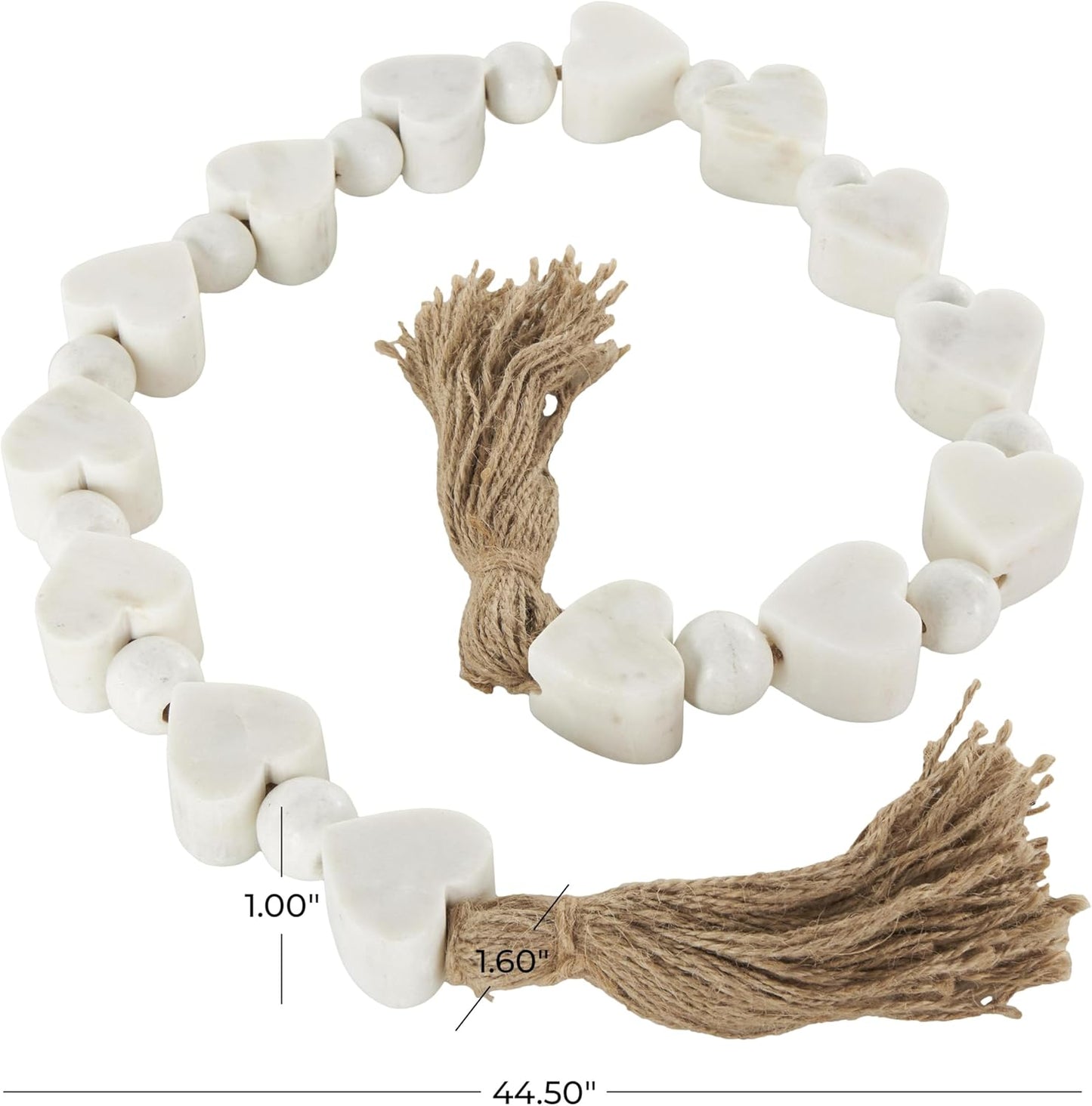 Deco 79 Marble Handmade Beaded Garland with Tassel Round Extra Long Orb Small Beads with Tassel with Knotted Brown Jute, Beads with Tassel 44" x 1" x 1", White