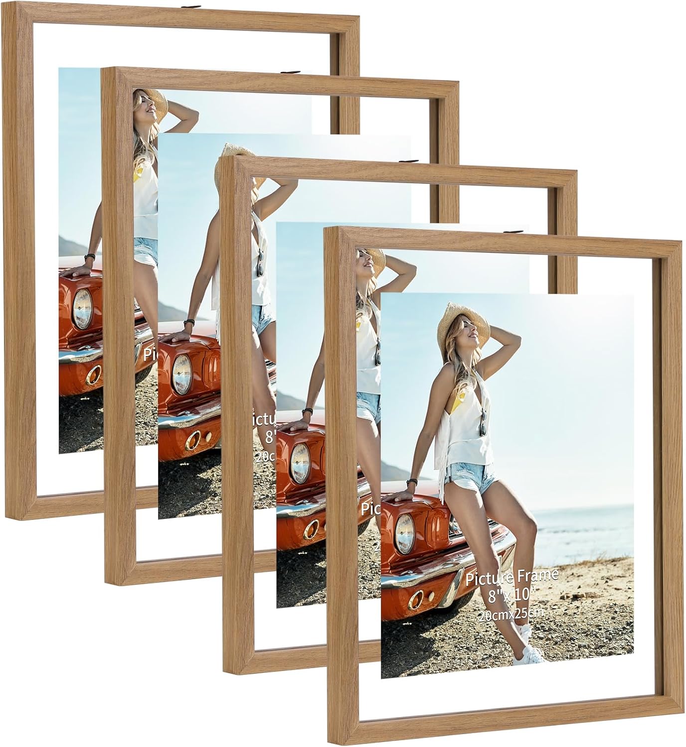 Trwcrt 4x6 Floating Picture Frames Set of 4, Double Glass Photo Frame Display up to 6 x 8 Photos for Desktop or Wall Hanging, Black