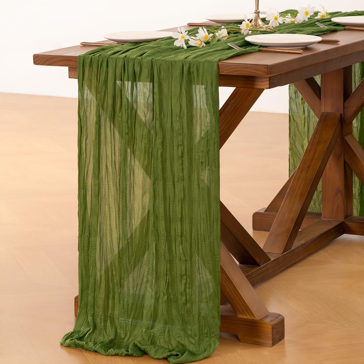 Socomi 3pcs Sage Green Cheesecloth Table Runner Summer Boho Rustic Gauze 120 inch 10FT Cheese Cloth Sheer Runner for Wedding Party Baby Shower Home Decor Holiday Decorations