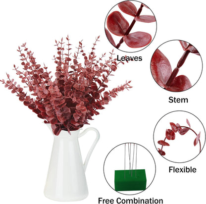 FEQO 36 Pcs Artificial Eucalyptus Stems Dark Brown Leaves Faux Eucalyptus Stems Branches 15 inch for Wedding Bouquet Home Deco