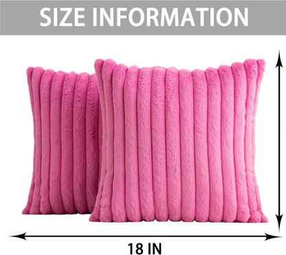Aegero Pack of 2 Faux Fur Christmas Throw Pillow Covers 18x18 Inch, Soft Plush Striped Neutral Couch Pillow Cover, with Velvet Back Modern Home Decor for Sofa Living Room Couch Bed Cream White