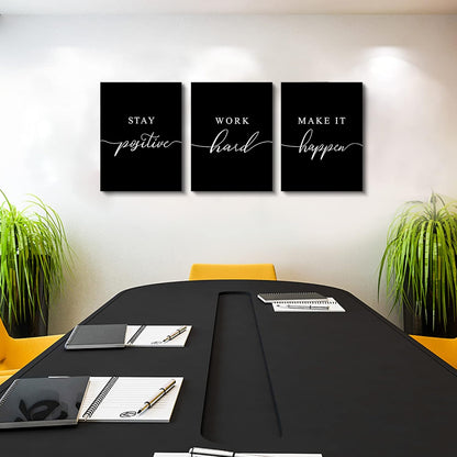 Inspirational Canvas Painting Wall Art -EPHANY ART,Mindset Quotes Prints, Success Framed Entrepreneur Poster Positive Quotes Wall Poster for Home Office Workplace (M-3pcs,12x16inchx3pcs)