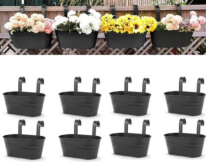 OGIMA 4pcs Hanging Flower Pots, Metal Iron Wall Planter Indoor/Outdoor for Railing Fence Balcony Garden Home Decoration with Detachable Hooks