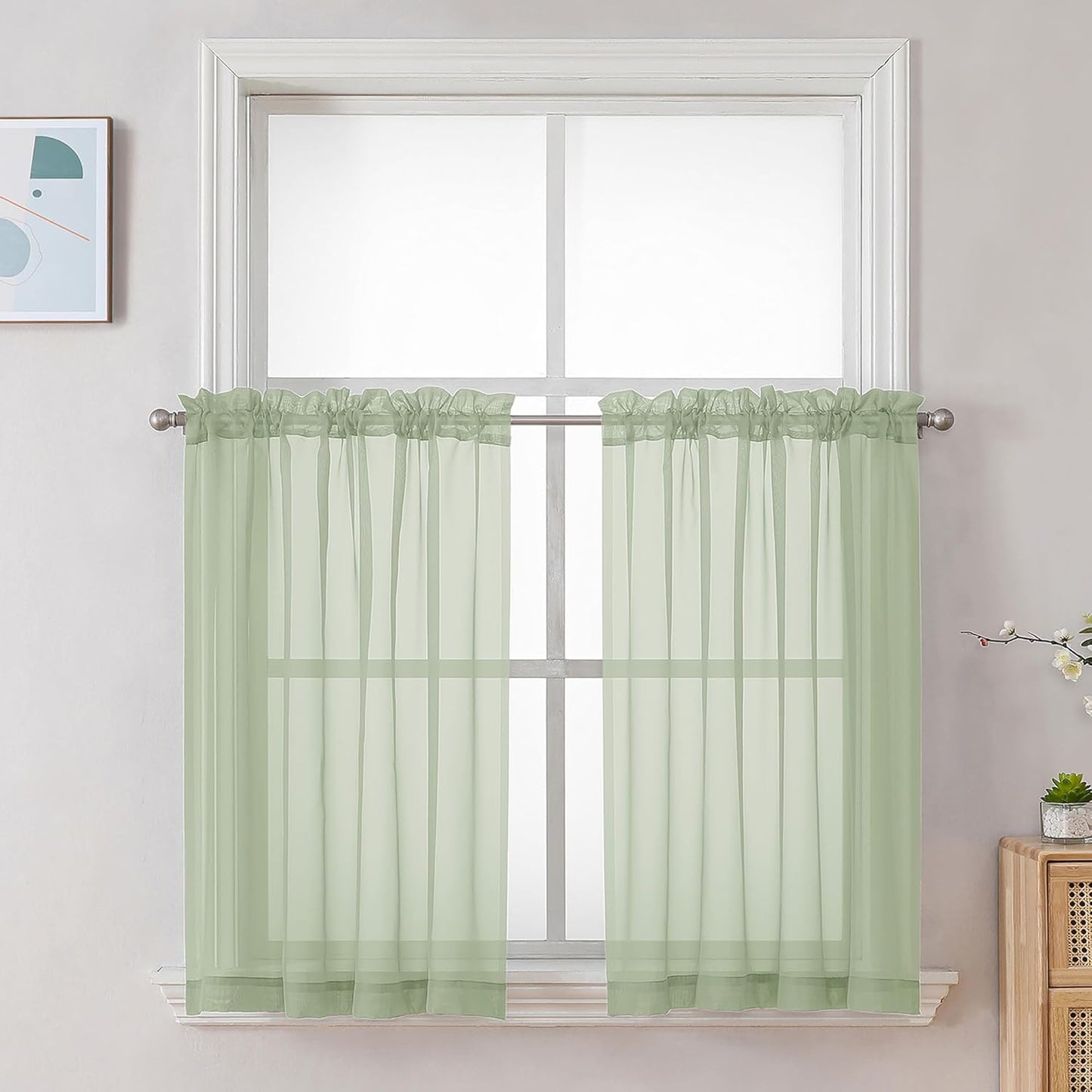 Chyhomenyc Sheer White Valances for Windows 2 Pack, Small Window Curtains for Living Room Bathroom Cafe Laundry Basement, Modern Top Dual Rod Pocket Voile Curtain, 42W x 14L inches, White - Colors B