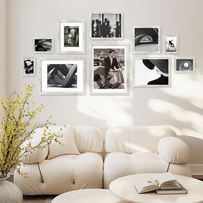 Egofine 8x10 Picture Frames Set of 4, Made of Solid Wood Covered by Plexiglass 4x6 and 5x7 with Mat or 8x10 without Mat, for Table Top Display and Wall Mounting Photo Frame Black