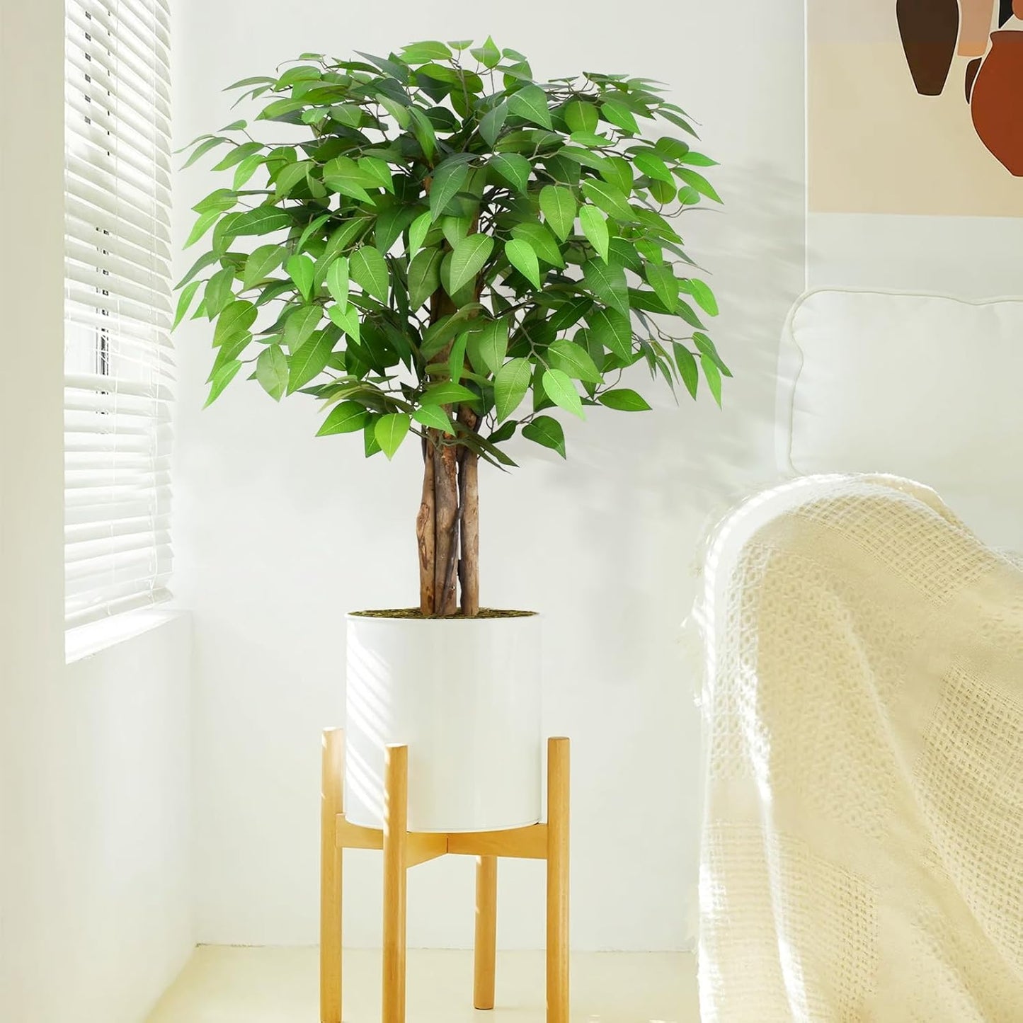 7ft Large Ficus Artificial Trees with Natural Curved Trunks, 84" Tall Lush Faux Tree for Home Decor Indoor, Green Lifelike Fake Ficus Tree Artificial Plants in Pot