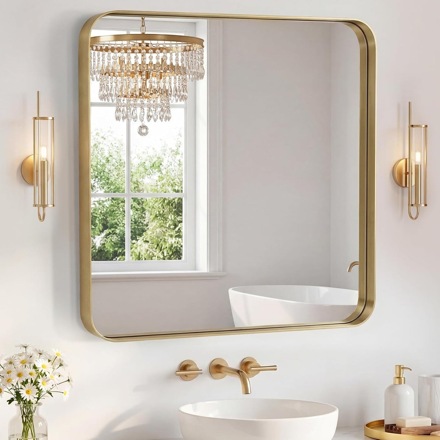NEWBULIG Gold Round Wall Mirror 36 Inch, Bathroom Mirrors for Over Sink, Wall Decor for Bathroom, Entryway, Bedroom, Vanity