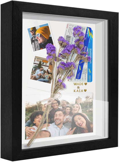 8x8 Shadow Box Frame Display Case with Letter Stickers, 3D Picture Frame, Display Case Box for Memorabilia, Baby Items, Wedding Memories, Crafts, Tickets and Photos (White, 8x8)