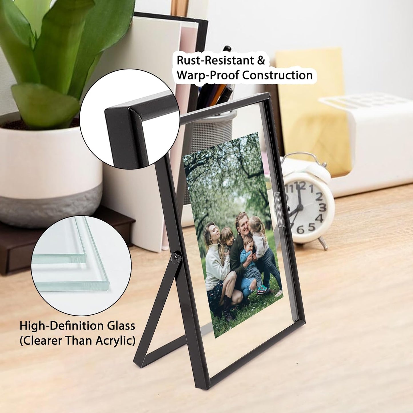Qiannhee 8x10 Floating Frames Set of 2, Double Glass Desktop Picture Frames, Holds Multiple Photo Sizes, Photo Frame with Metal Stand