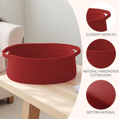 JMvicyroam Woven Basket,Small Rope Storage Bin with Handles & Ribbon Bag, Organizer for Shelves Closets,Gift Basket Empty for Birthday,Books,Dog Toys,White