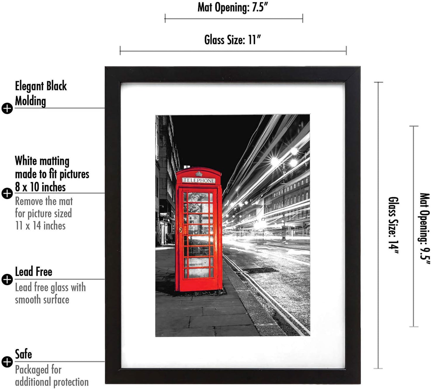 Americanflat 8x10 Picture Frame with Shatter-Resistant Glass - Use as 5x7 Frame with Mat or Display 8x10 Photo Without Mat - Signature Collection - Picture Frames for Tabletop and Wall Display - Black