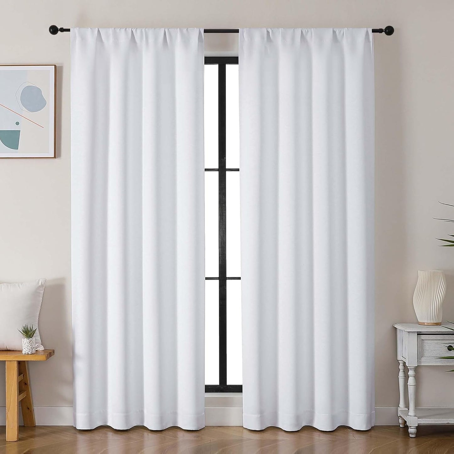Simplebrand Ava Sage Green Blackout Curtains for Bedroom 63 Inch Length 2 Panels Set, Solid Thermal Insulated Energy Saving Rod Pocket Window Treatment Curtains Blackout Drapes, W40 x L63 Inch, Sage - Colors C