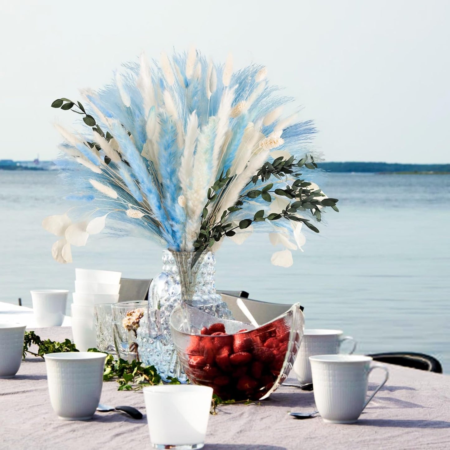 N&T NETING Dried Pampas Grass Decor- White Pampas Grass, Brown Pampas, Bunny Tail, Reed, Fluffy Dried Pompas Grass Flower for Home Wedding Table Vase Boho Modern Decor, 75Pcs