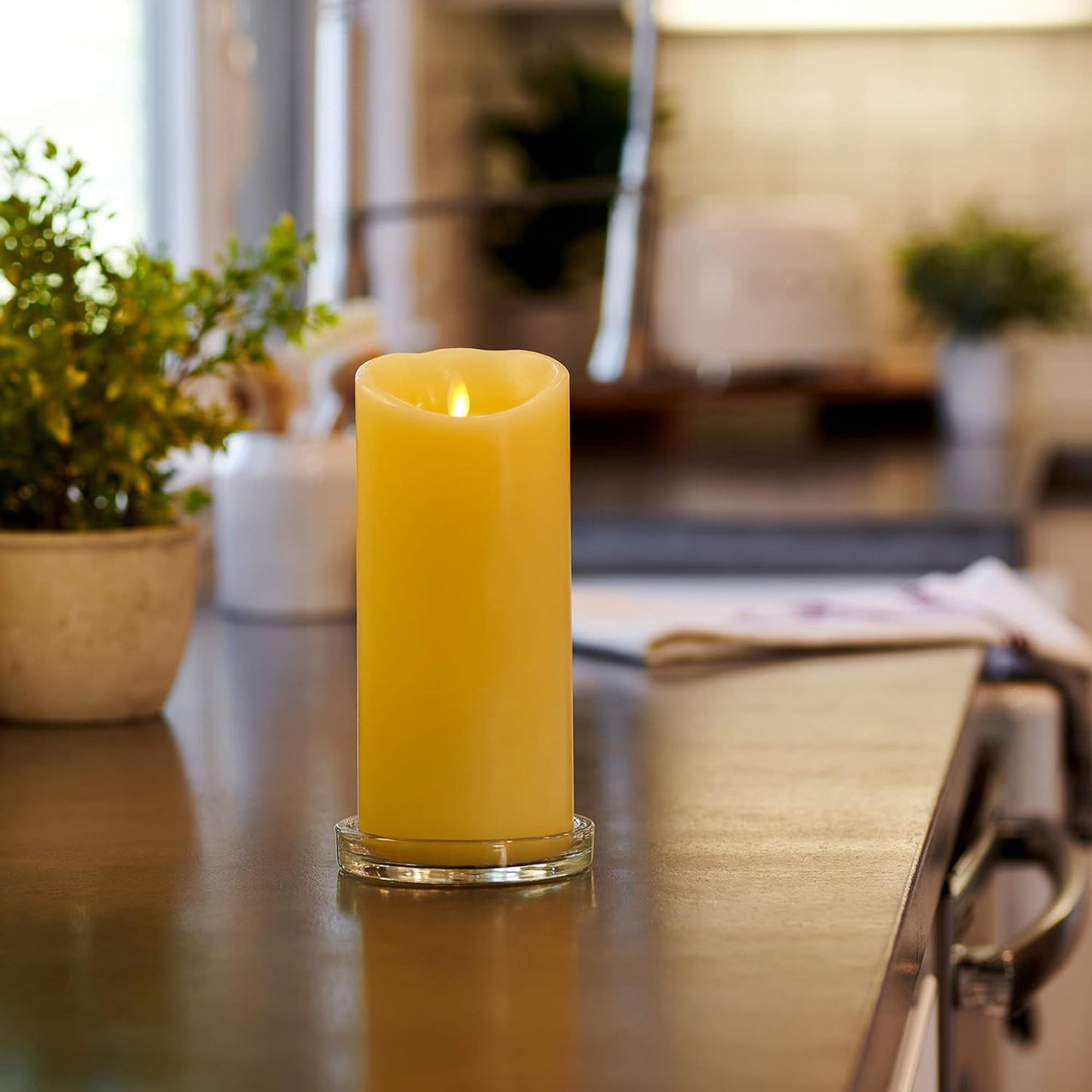Luminara Scalloped Edge Flameless LED Candle - Ivory 3.5" x 8.75" - Real Wax Pillar Battery Operated Moving Flame w/Timer Unscented 1000Hr Runtime