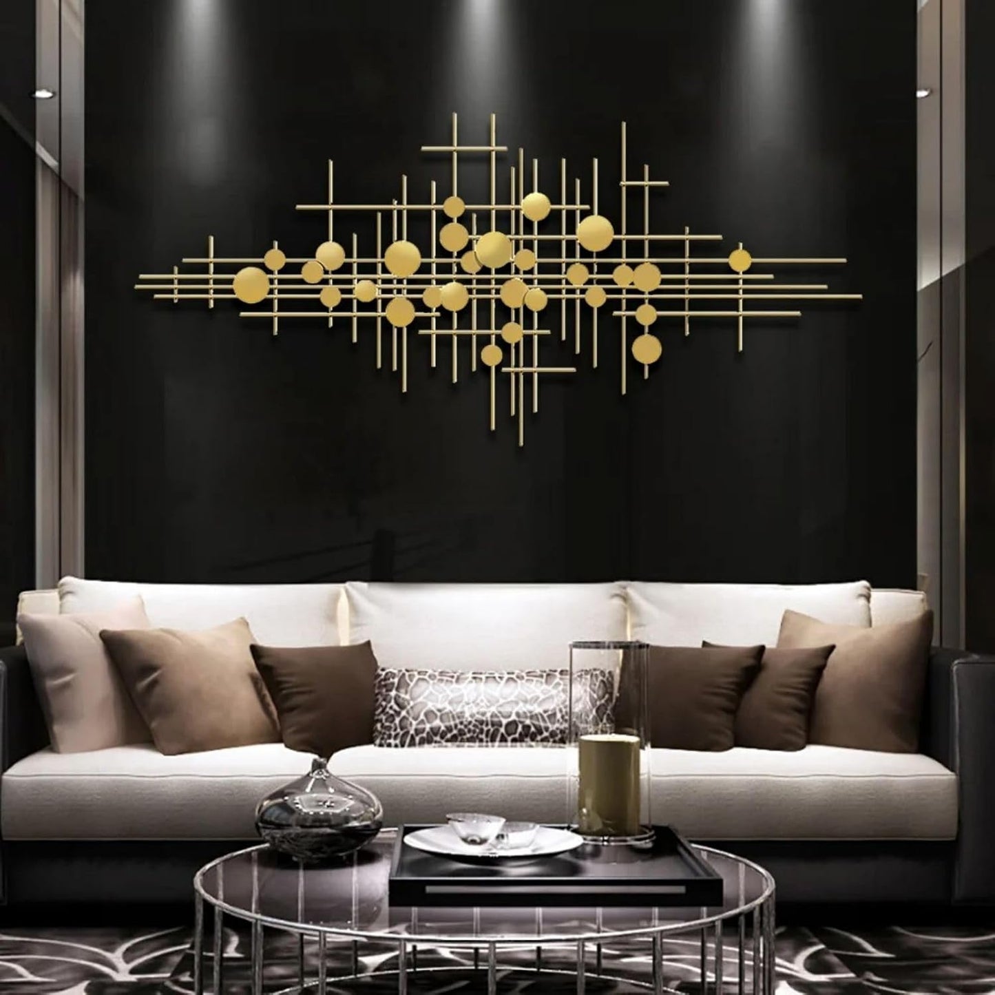 homary Large Metal Wall Art – 47.2" Modern 3D Abstract Geometric Overlapping Design, Iron Wall Decor for Living Room, Dining Room, Office