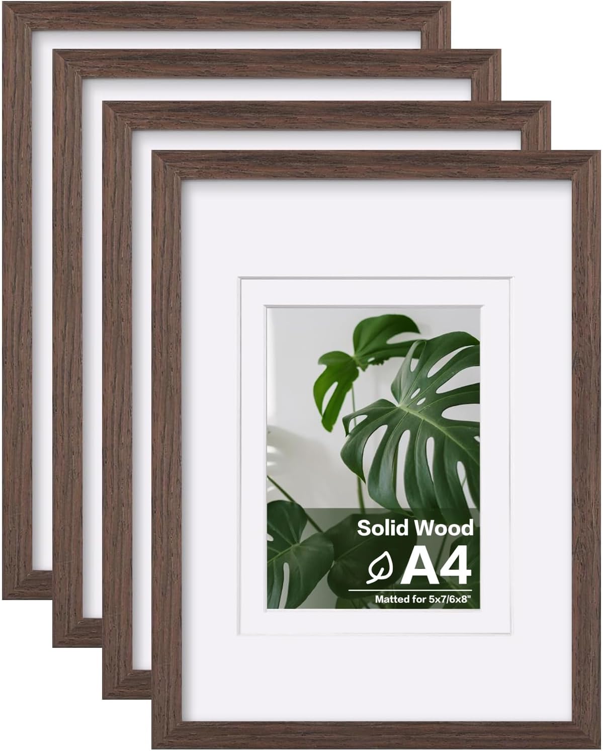 Egofine 8x10 Picture Frames Set of 4, Made of Solid Wood Covered by Plexiglass 4x6 and 5x7 with Mat or 8x10 without Mat, for Table Top Display and Wall Mounting Photo Frame Black