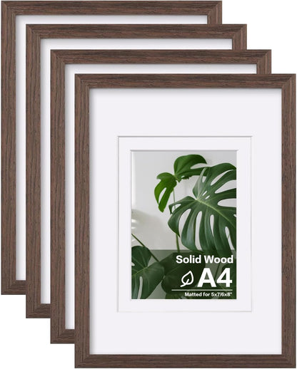 Egofine 8x10 Picture Frames Set of 4, Made of Solid Wood Covered by Plexiglass 4x6 and 5x7 with Mat or 8x10 without Mat, for Table Top Display and Wall Mounting Photo Frame Black