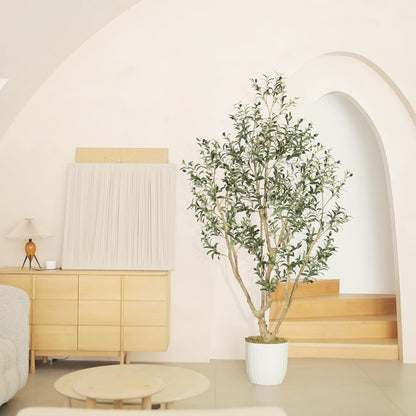 LYERSE Olive Trees Artificial Indoor - Faux Olive Tree 7ft with Olive Branches and Lifelike Fruits - Fake Olive Tree 7 Feet for Modern Home Office House Living Room Decor Indoor
