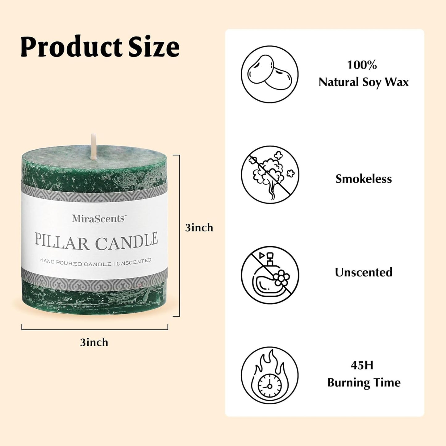 3x6 Inch Sage Green Pillar Candles Set of 3 - Unscented Spring, Long Clean Burning, Large Smokeless Dripless for Home Decor, Dinner Table, Bathroom, Rustic Decor
