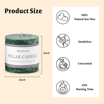 3x6 Inch Sage Green Pillar Candles Set of 3 - Unscented Spring, Long Clean Burning, Large Smokeless Dripless for Home Decor, Dinner Table, Bathroom, Rustic Decor