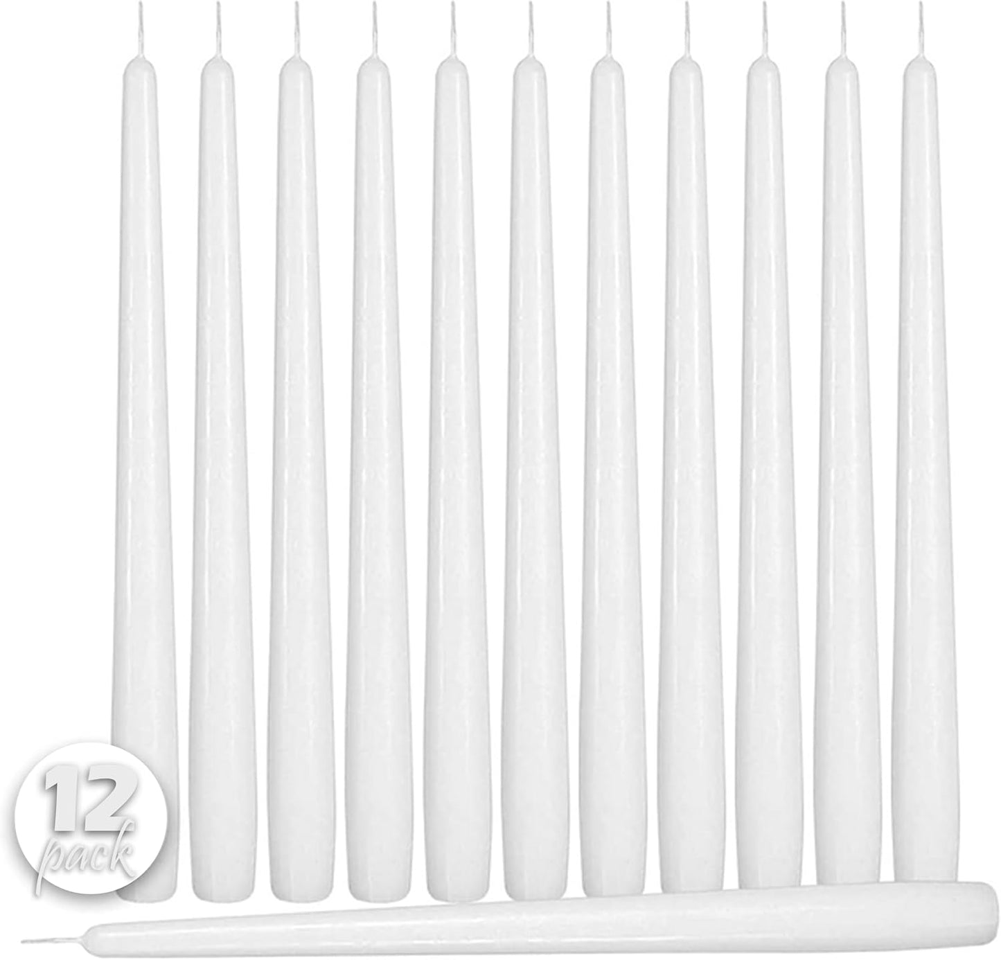 Hyoola 12 Pack Tall Taper Candles - 10 Inch White Dripless, Unscented Dinner Candle - Paraffin Wax with Cotton Wicks - 8 Hour Burn Time
