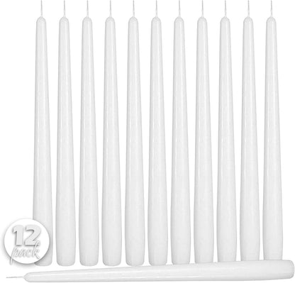 Hyoola 12 Pack Tall Taper Candles - 10 Inch White Dripless, Unscented Dinner Candle - Paraffin Wax with Cotton Wicks - 8 Hour Burn Time