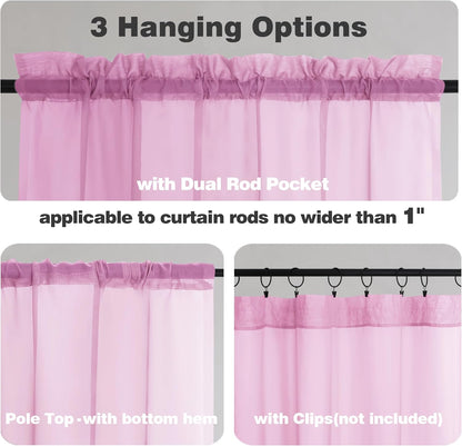 Chyhomenyc Sheer White Valances for Windows 2 Pack, Small Window Curtains for Living Room Bathroom Cafe Laundry Basement, Modern Top Dual Rod Pocket Voile Curtain, 42W x 14L inches, White - Colors A