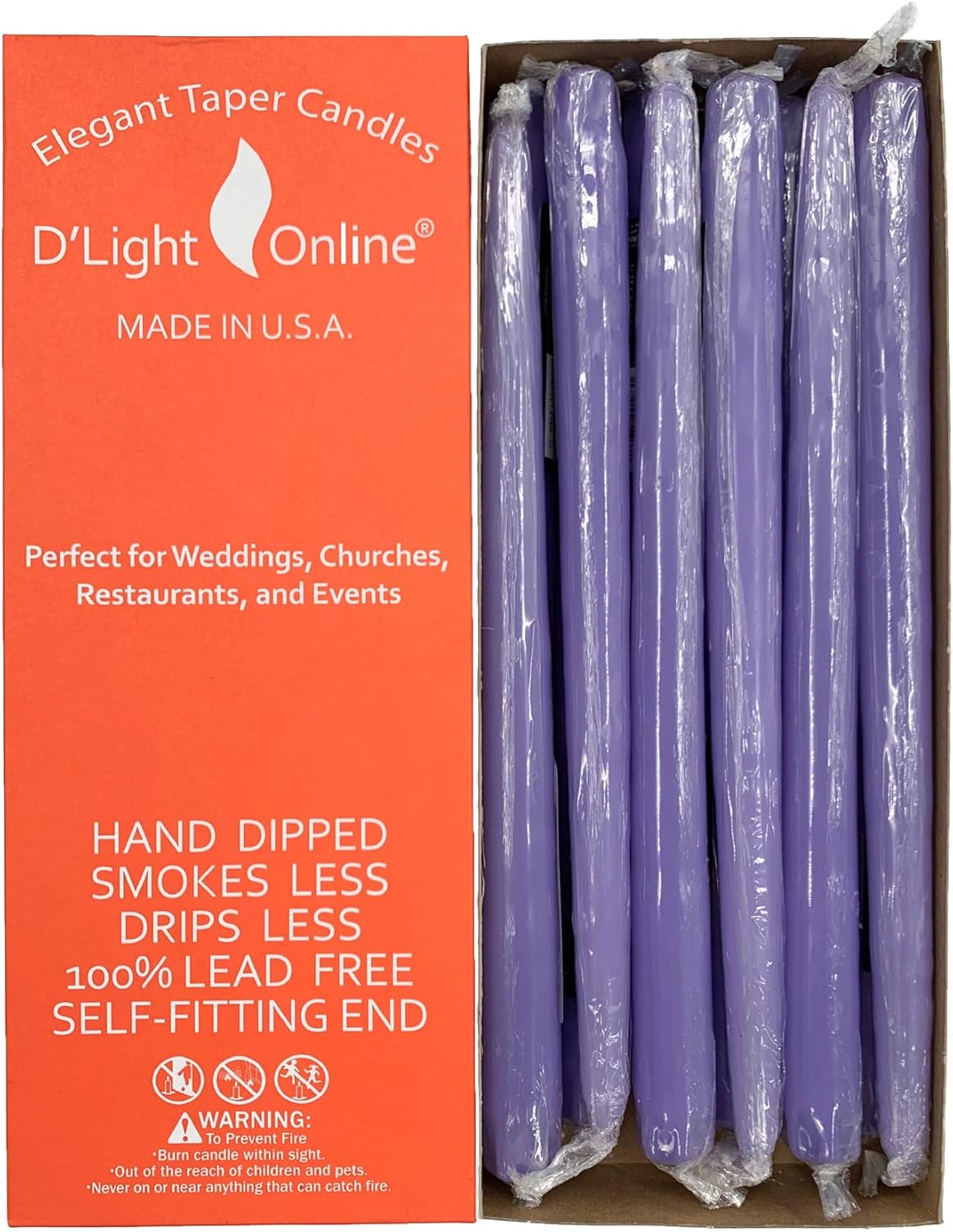D'light Online White Taper Candles, 10 Inch Premium Quality Candles Hand-Dipped Tapered Candles, Dripless, Smokeless and Unwrapped Bulk Pack for Events - Set of 12 (10 Inch, White)