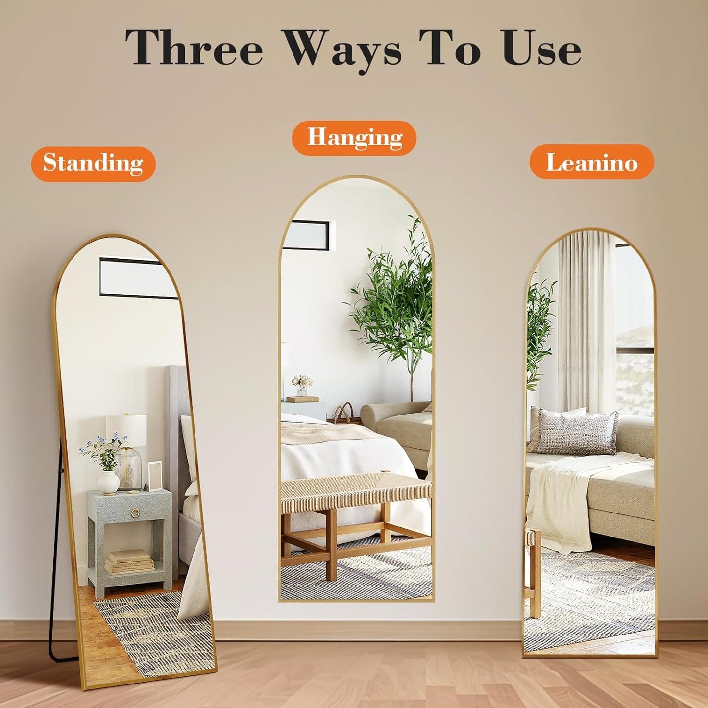 OLIXIS Black Arched Full Length Mirror 60"x16" for Bedroom, Full Body Mirror with Stand, Hanging or Leaning for Wall, Aluminum Alloy Thin Frame Floor Standing for Living Room