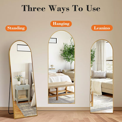 OLIXIS Black Arched Full Length Mirror 60"x16" for Bedroom, Full Body Mirror with Stand, Hanging or Leaning for Wall, Aluminum Alloy Thin Frame Floor Standing for Living Room