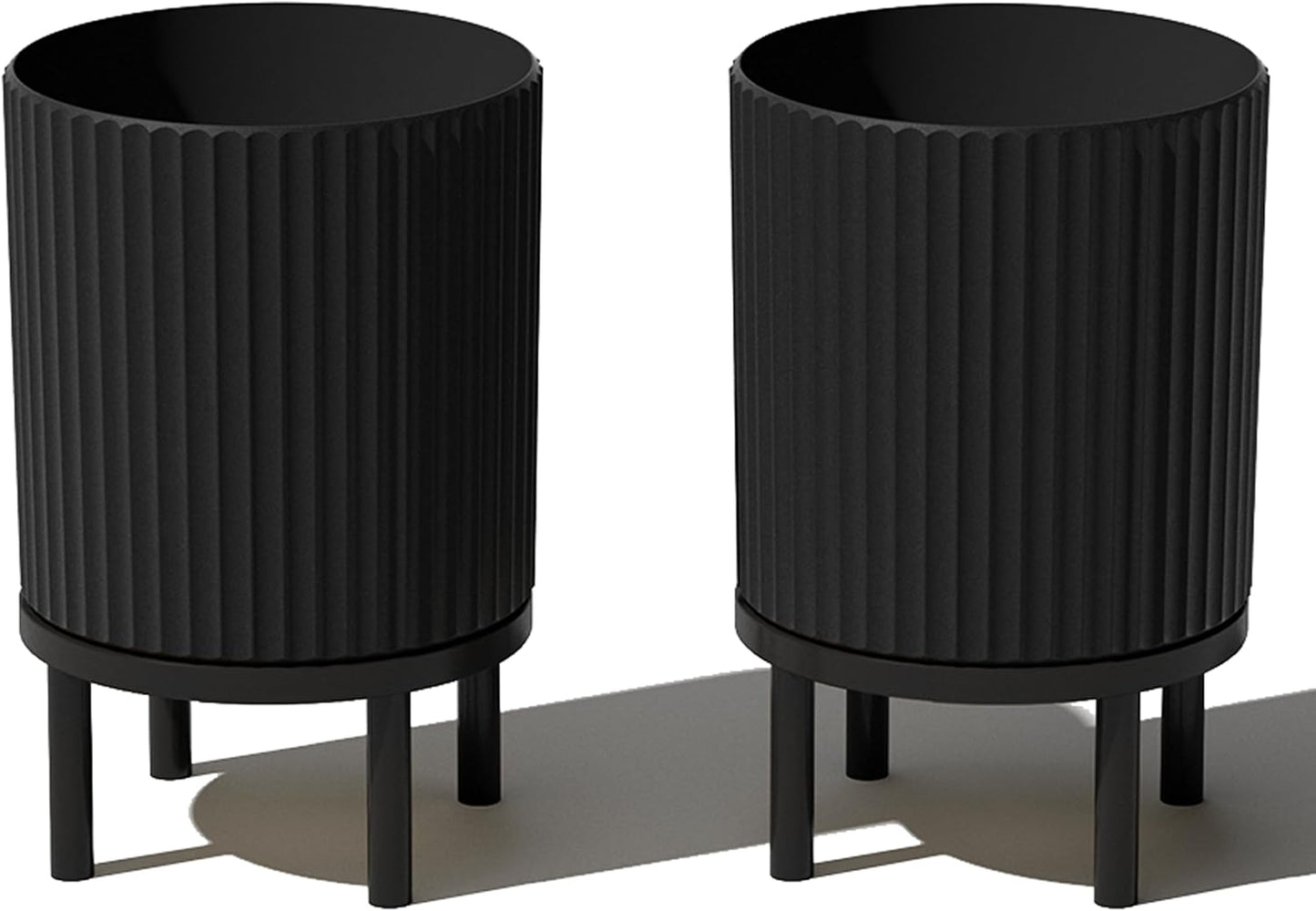 Veradek Demi Series Round Planter w/ Stand for Porch/Patio | Durable Plastic-Concrete & Wooden Stand | Modern Décor for Tall Plants, Flowers