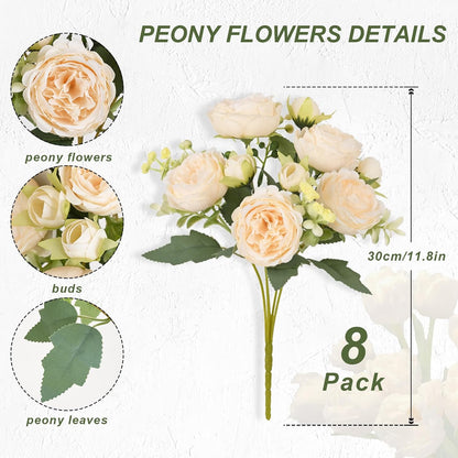 MARTINE MALL 2 Packs Peonies Artificial Flowers, Light Pink Artificial Peonies, Silk Peonies Flowers Fake Peonies Artificial Flowers Peonies Bouquet for Centerpiece Table Wedding Party Home Decor