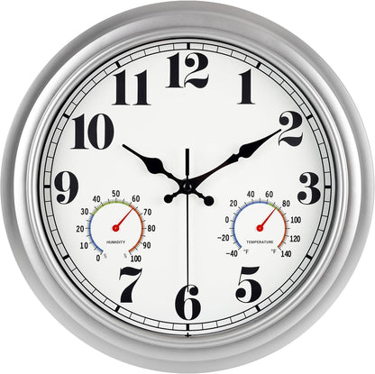 JENLYSTIME 12 Inch Indoor/Outdoor Retro Waterproof Wall Clock with Thermometer Silent Round Quartz Battery Operated Easy to Read Decorative for Kitchen Patio,Bathroom,Deck,Porch,Pool(Blue)