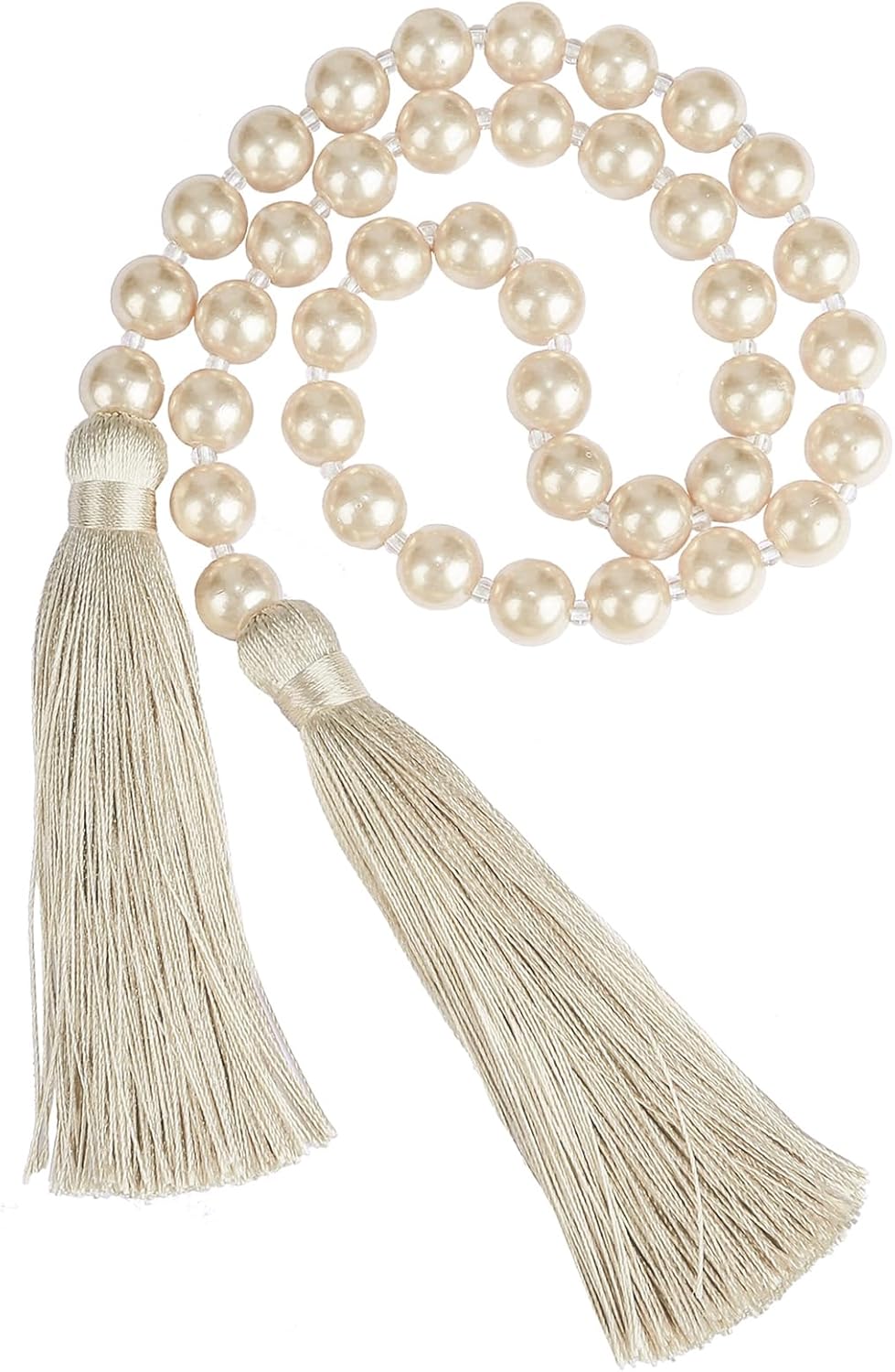 34 Inch Pearl Glass Bead Garland with Tassels - Elegant Boho Table Decor, Fringe Wall Hanging for Wedding, Party, Farmhouse Rustic Prayer Bead Home Decoration(1 Pack,Gold)