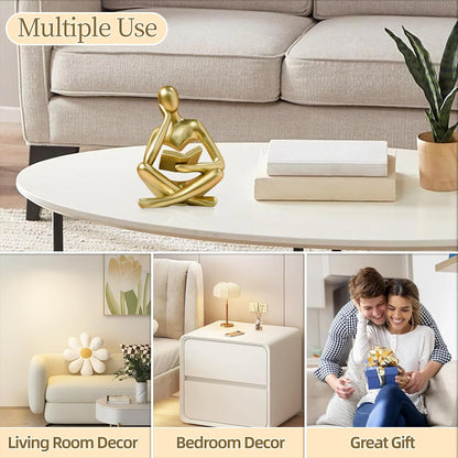 UTTCMK Bookshelf Decor Thinker Statue - Abstract Art Reading Thinker Sculpture Figurine Aesthetic, Modern Home Decoration for Living Room Office Shelves Coffee Table Desk Decor(Beige)