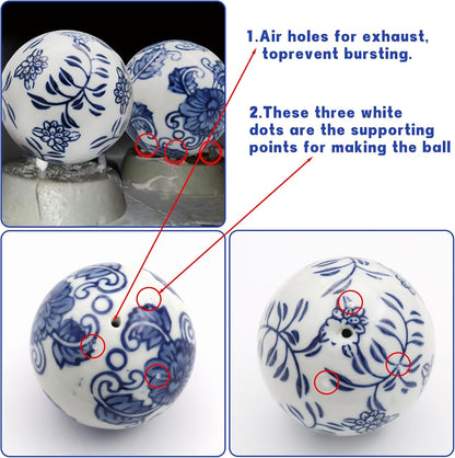6 Pcs Decorative Blue Balls Chinoiserie Blue and White Ceramic Balls for Centerpiece Bowls Farmhouse Basket Tray Vases Decoration Gifts for Dining Table Holiday(A)