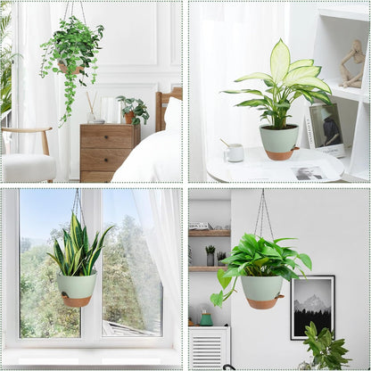 Vanslogreen Hanging Planters for Indoor Outdoor Plants, 2 Pack Self Watering Hanging Pot with Drainage Holes & Removable Tray (Black, 8'')