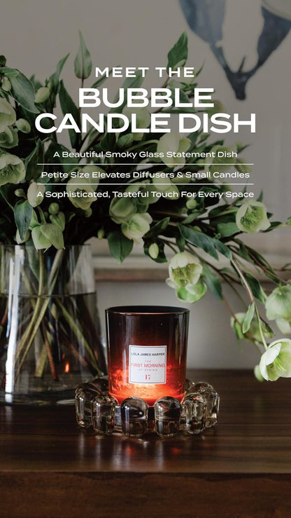 Alice Lane Original Bubble Candle Dish – Chic Smoky Glass Candle Dish for Home Decor – Decorative Modern Candle Holder for Small Candles & Diffusers
