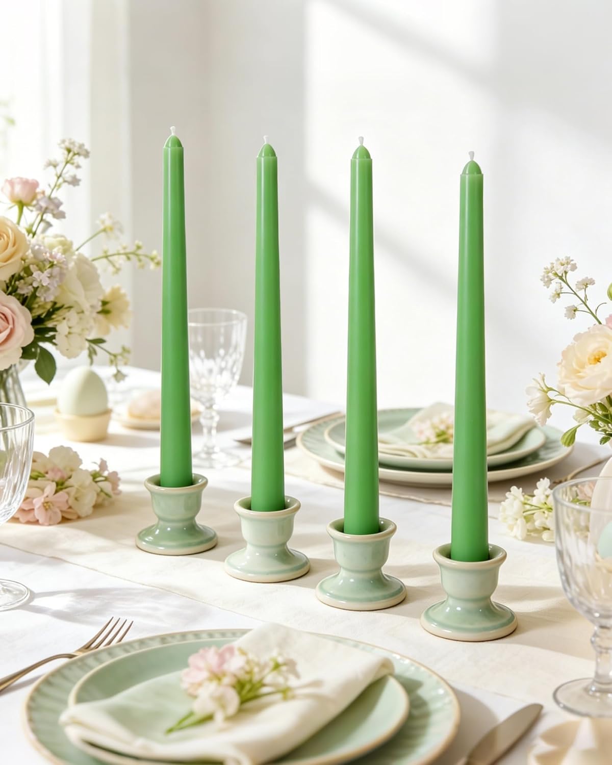 Viyffo Taper Candles, 10 Inch, 4 Pack, Olive Glow – Unscented, Dripless & Smokeless Design, Up to 8 Hour Burn – Long Tall Taper Candlesticks for Wedding, Dinner & Home Decor