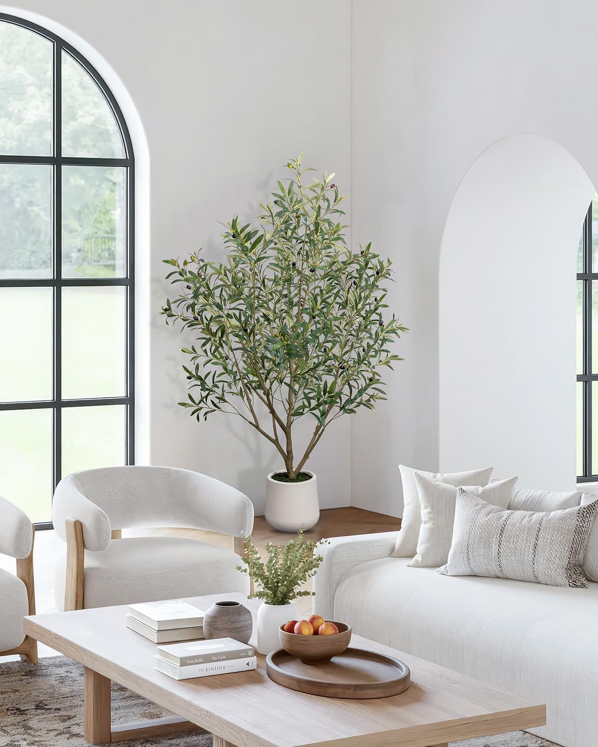 Artificial Olive Tree 6FT - Tall Faux Olive Trees Indoor with Planter&Cotton Basket, Large Fake Olive Plants Realistic Branches Natural Wood Trunk and Fruits for Home House Office Decor