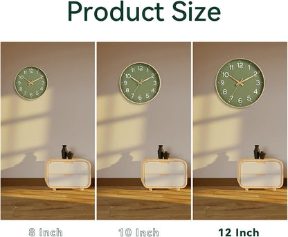 Roymnie Wall Clock Green, Silent Wall Clocks Battery Operated 8 Inch-Modern Non Ticking Analog Clock Decorative for Kitchen Office Bathroom Bedroom(Gold)