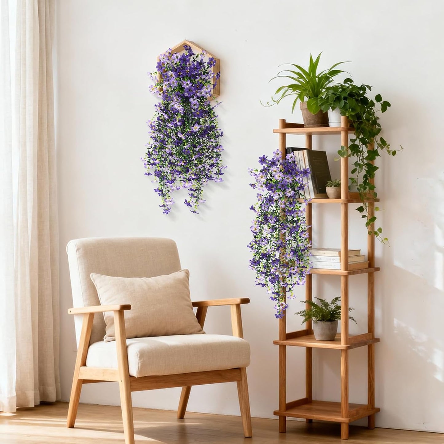 INQCMY Artificial Fake Hanging Flowers Plants for Outdoor Summer Decoration,2 PCS Faux Silk Daisy with Eucalyptus Leaves,UV Resistant Look Real for Outside Home Planter Porch Patio Balcony Yard Decor